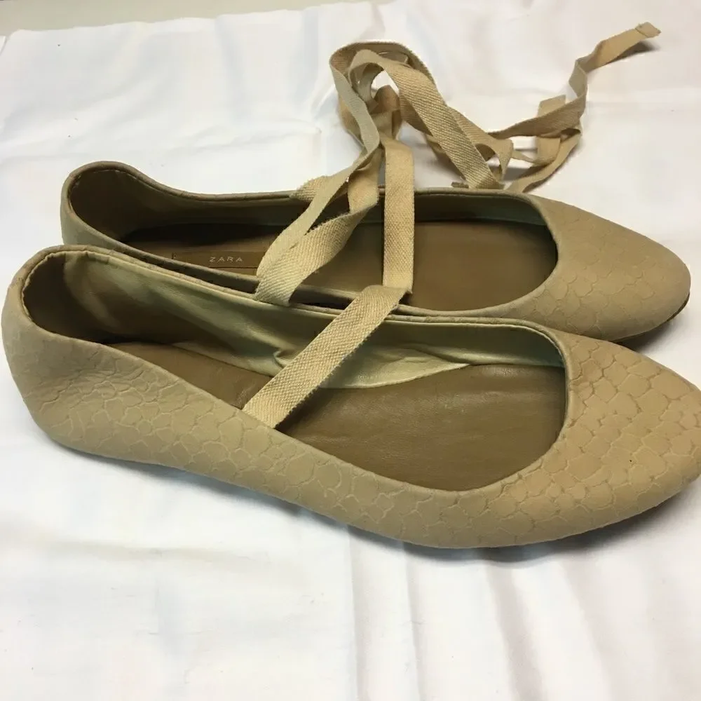 Nwot Zara ballet flats with ankle wrap sz 38
